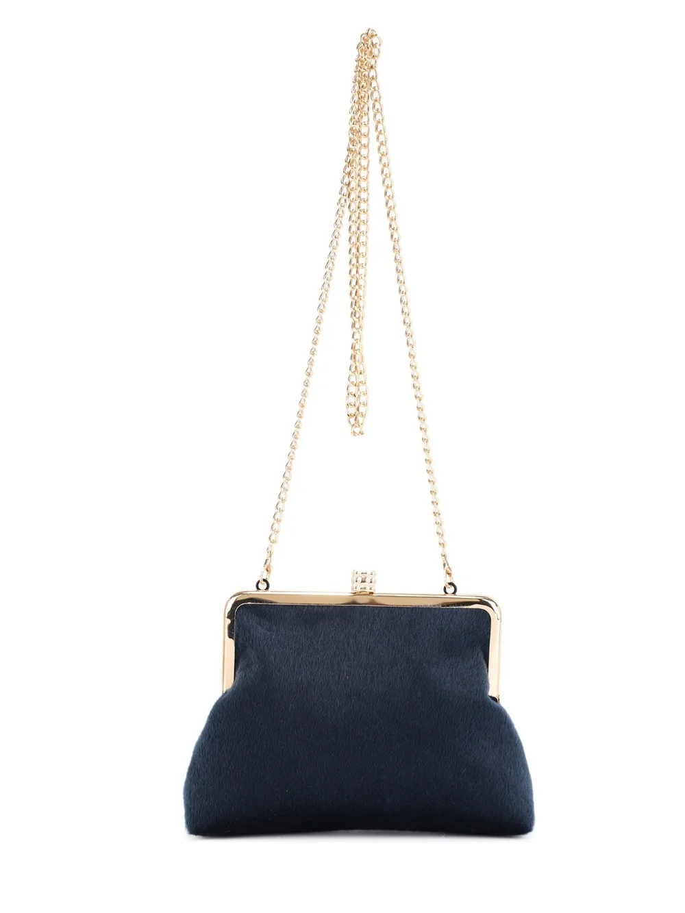 Burgundy Faux Fur Clutch with Gold Chain